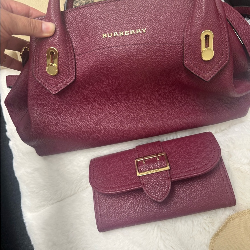 Burberry Burgundy Leather Tote with Matching Wallet